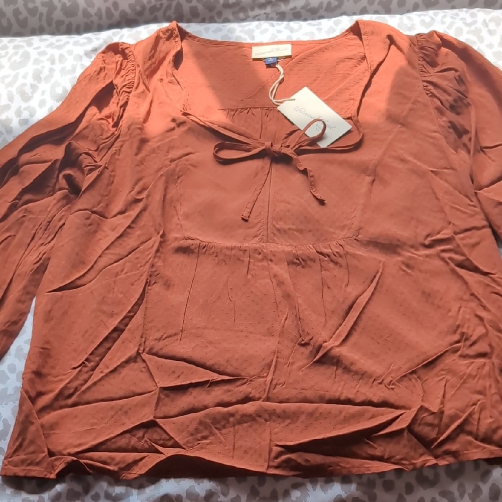 Universal Thread Terracotta Blouse with Bow Accent